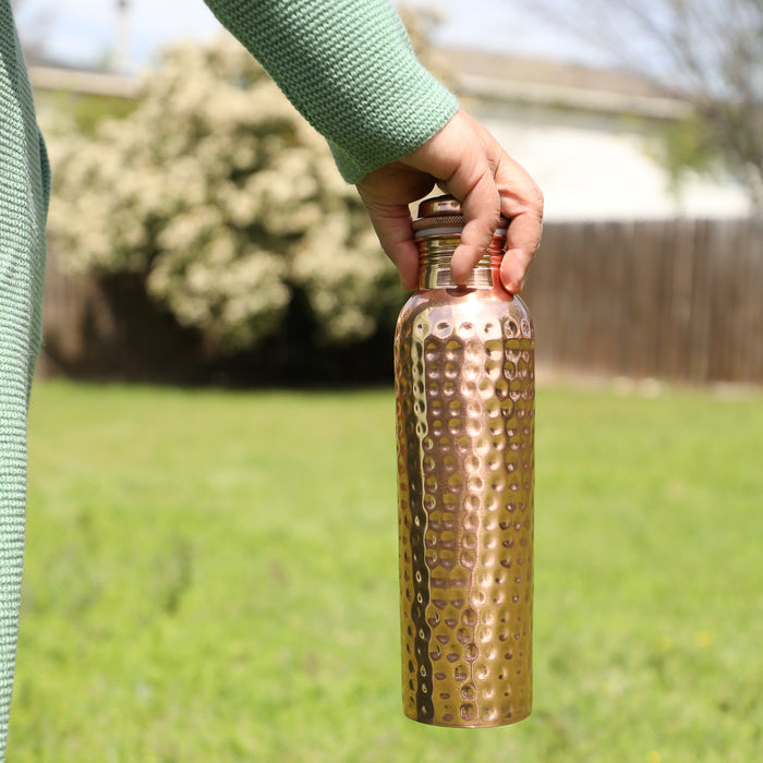 Copper Water Bottle - 34 Oz  - A Hammered Ayurvedic Pure Copper Vessel For Drinking