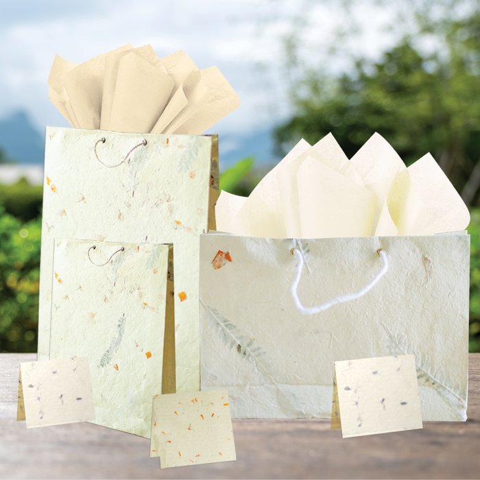 Artisan Gift Bags with Tissue & Blank Greeting Card Sets | Tree-Free Handmade Lokta Paper