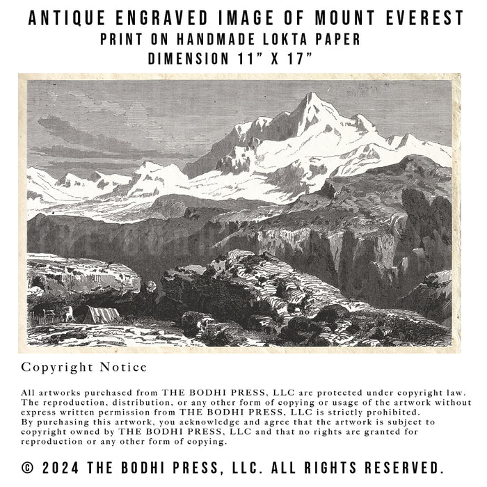 Antique Engraved Mount Everest Print – Handmade Lokta Paper Art