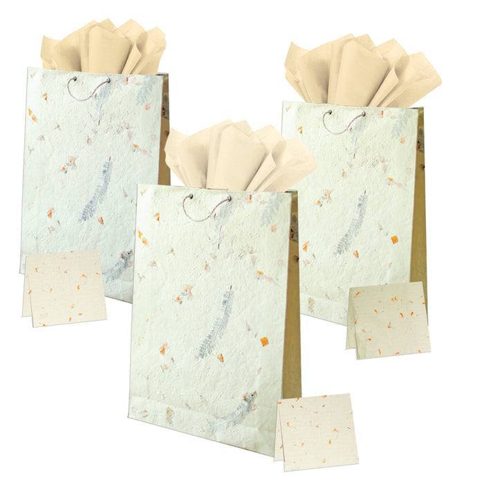 Artisan Gift Bags with Tissue & Blank Greeting Card Sets | Tree-Free Handmade Lokta Paper
