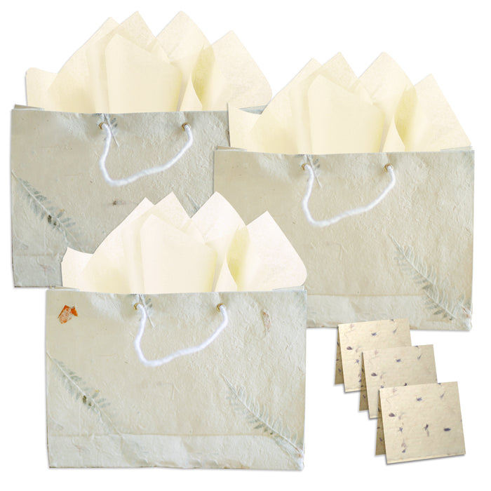 Artisan Gift Bags with Tissue & Blank Greeting Card Sets | Tree-Free Handmade Lokta Paper