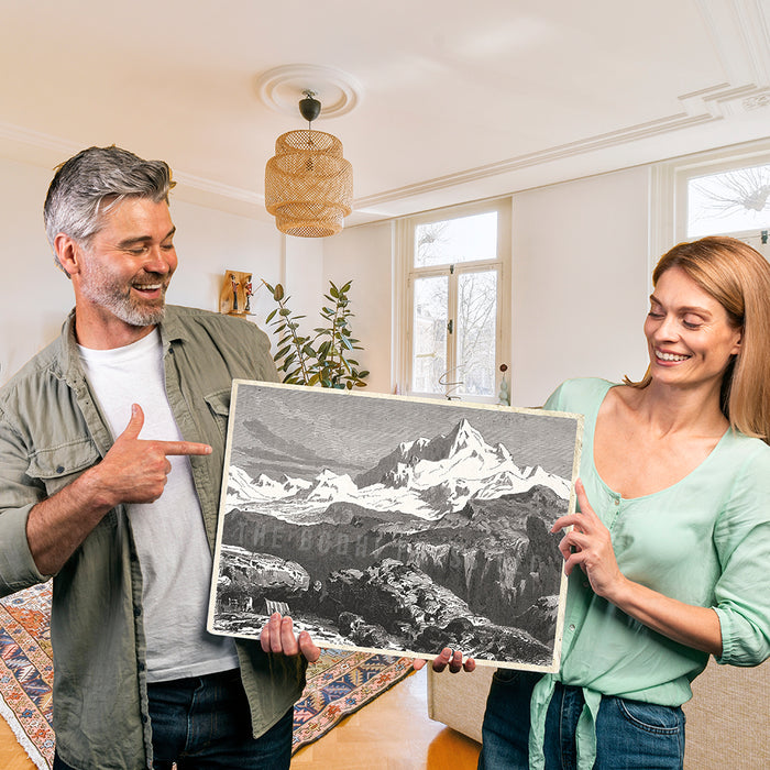 Antique Engraved Mount Everest Print – Handmade Lokta Paper Art