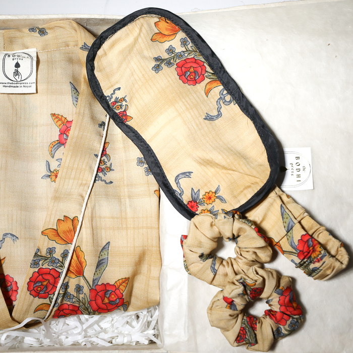 Silk Cotton Robe Set I Lounge Wear Set I Handmade (Robe + Eye wear + 2 Scrunchies)