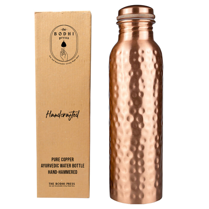 Copper Water Bottle - 34 Oz  - A Hammered Ayurvedic Pure Copper Vessel For Drinking